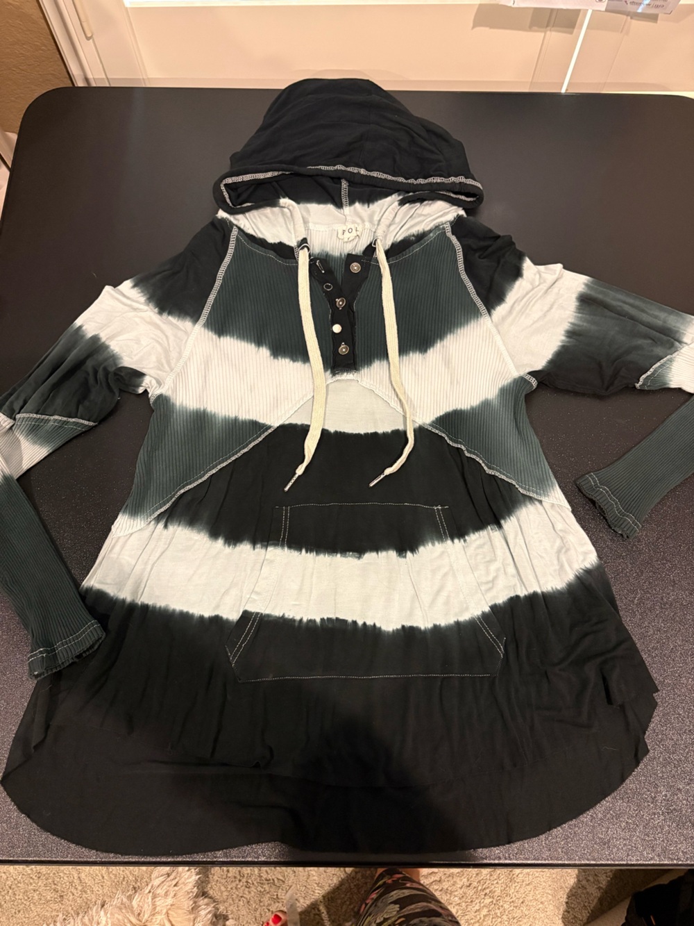 POL tie Dye Hooded Pullover - Black & White